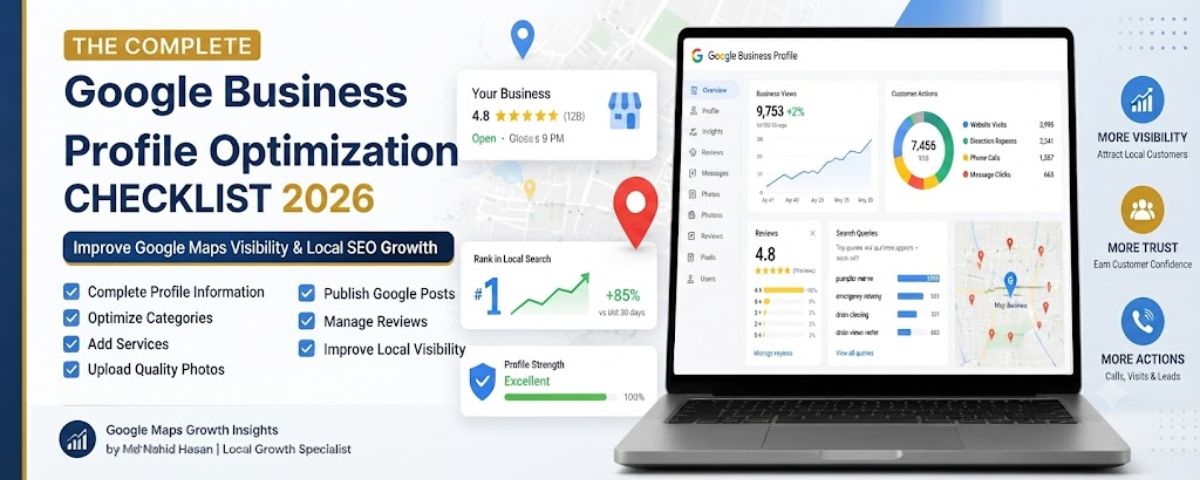 Google business profile optimization services checklist showing steps to improve Google Maps visibility and local SEO performance in 2026
